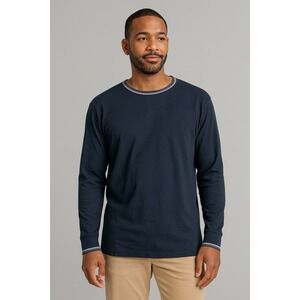 Bombas Men's Long Sleeve Ringer Navy Pima‎ Cotton Long Sleeve T-Shirt- Size XL